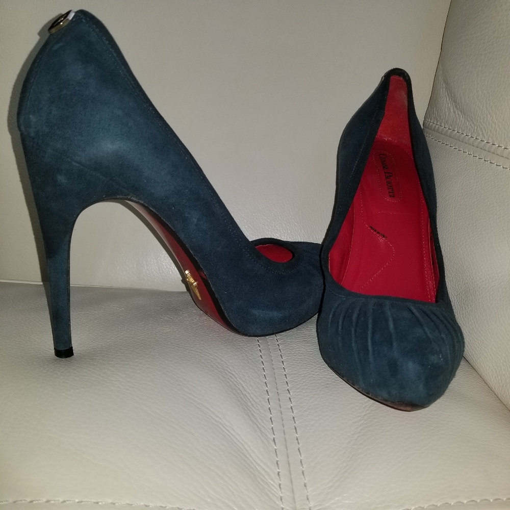Cesare Paciotti Green Suade Pumps Sz 8 M 38 EUC